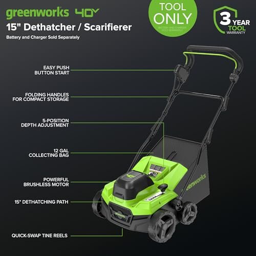 Greenworks 13 Amp Corded Dethatcher & Scarifier – 14″ (35.6 cm) Deck, 5-Position Depth (DT13B00) - Image 14