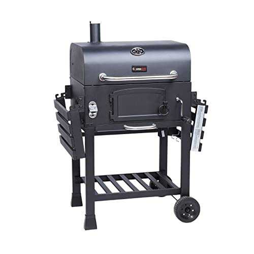 CosmoGrill Outdoor XL Charcoal Smoker BBQ Grill – Adjustable Charcoal Pan, Built-in Thermometer, 2 Side Tables, Chimney & Wheels – Portable Garden Barbecue Smoker - Image 4