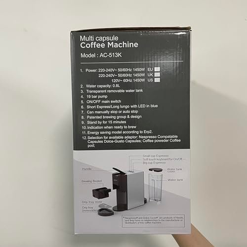 KOTLIE AC-513HF 5-in-1 19-Bar Multi-Capsule Espresso Machine – Compatible with Nespresso Original, Dolce Gusto, Lavazza Mio, L’OR, Ground & ESE Pods - Image 38