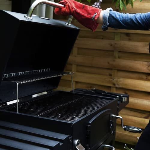 CosmoGrill Outdoor XL Charcoal Smoker BBQ Grill – Adjustable Charcoal Pan, Built-in Thermometer, 2 Side Tables, Chimney & Wheels – Portable Garden Barbecue Smoker - Image 6