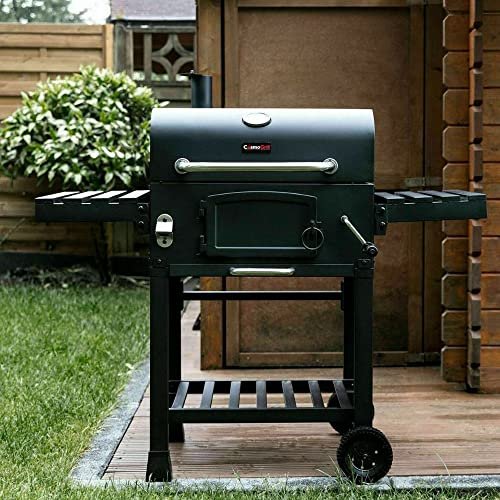 CosmoGrill Outdoor XL Charcoal Smoker BBQ Grill – Adjustable Charcoal Pan, Built-in Thermometer, 2 Side Tables, Chimney & Wheels – Portable Garden Barbecue Smoker - Image 3