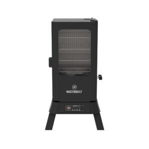 Masterbuilt 30-Inch Digital Electric Vertical Smoker – 710 Sq In Cooking Area, Side Wood Chip Loader, Digital Controls, Chrome Racks & Leg Kit – Model MB20070421, Black