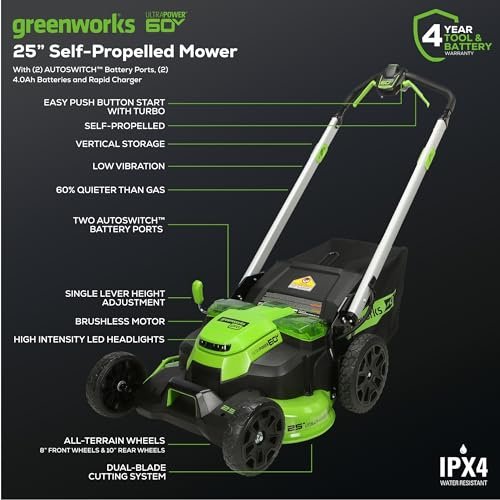 Greenworks 60V Brushless Cordless Push Lawn Mower – 17″ (43 cm) Deck, 4.0 Ah Battery & 3 A Rapid Charger, 40 Min Runtime - Image 33