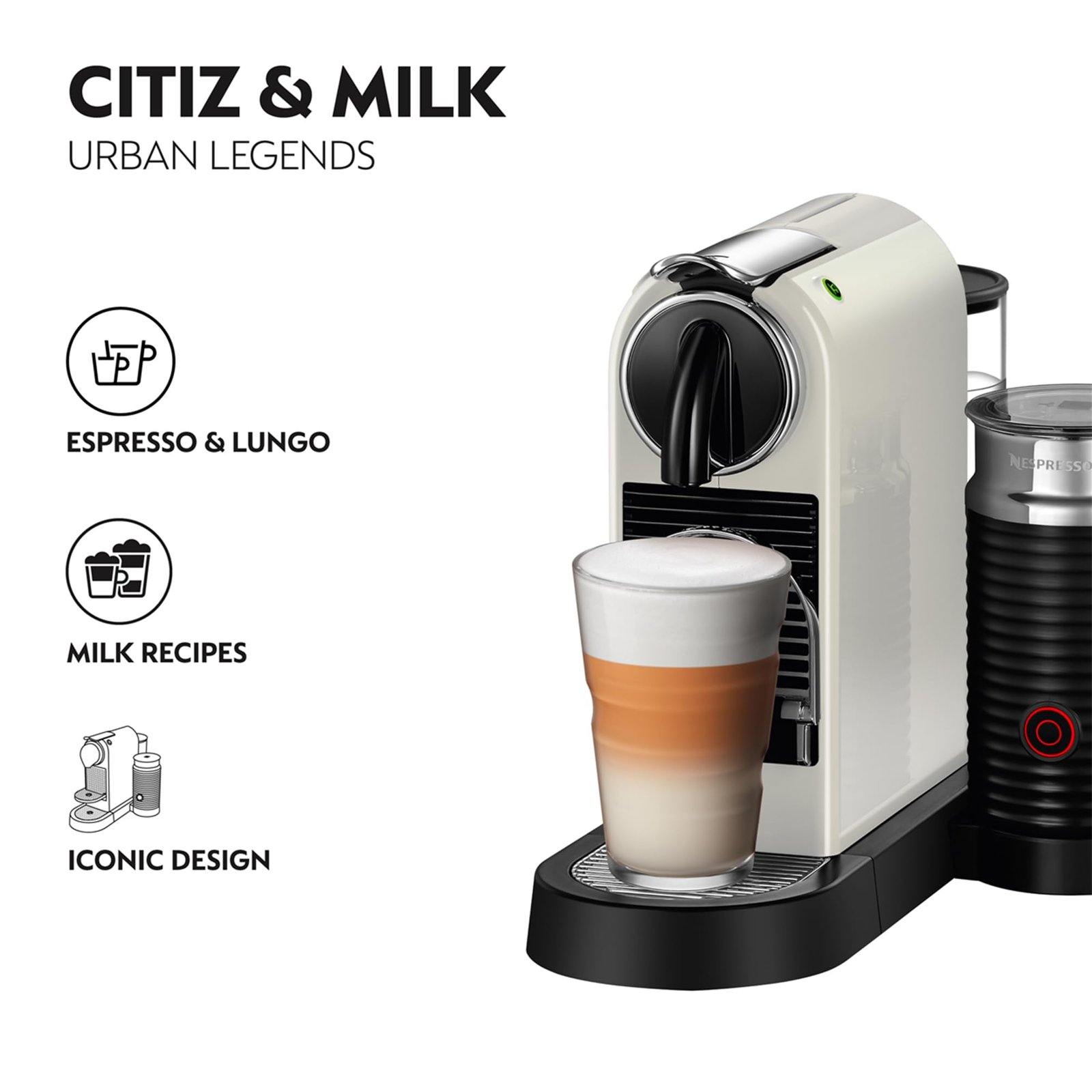 Nespresso CitiZ & Milk EN267.WAE – 19-Bar Capsule Espresso & Cappuccino Maker with Built-In Aeroccino3, 2 Cup Sizes, Welcome Set (White) - Image 8