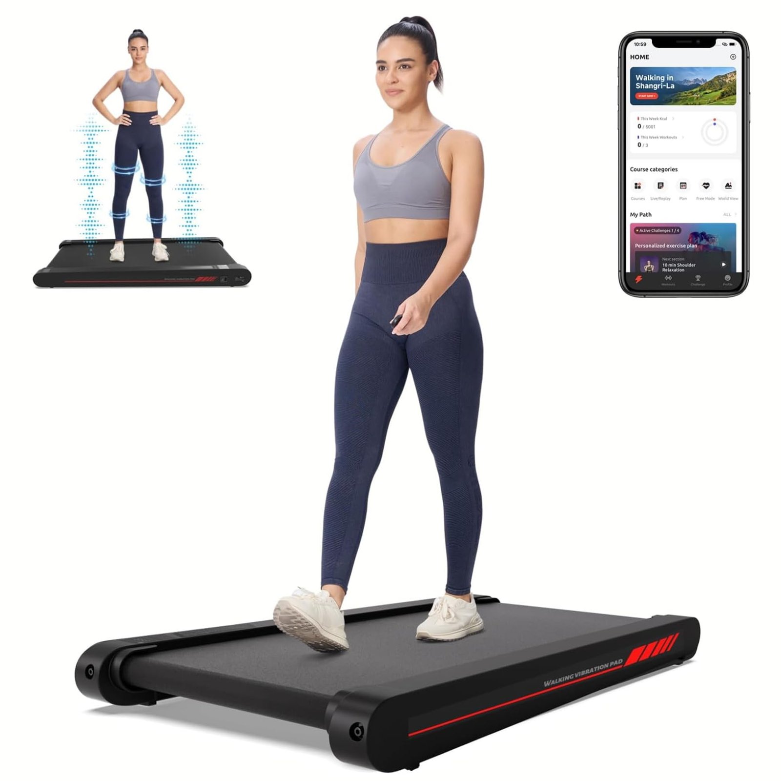 Sperax 3-in-1 Under-Desk Walking Pad – App & Remote-Controlled Vibration Treadmill, 2.5 HP Quiet Motor, 9% Auto-Incline (Red)