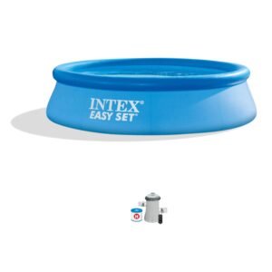 Intex 28167EH Easy Set Inflatable Pool Set – 15ft (4.57m) x 48in (122cm) Round Above Ground Pool with 1,000 GPH Pump, Ladder, Cover & Ground Cloth – 3,736 Gallon (14,141L) Capacity – 3-Ply PVC