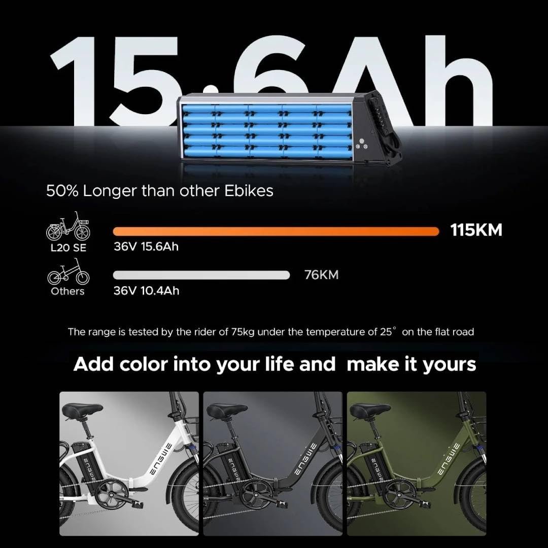 ENGWE L20 SE 20″ Folding Fat-Tyre E-Bike – 250 W motor, 36 V 15.6 Ah battery (140 km range), 25 km h⁻¹ top-speed - Image 6
