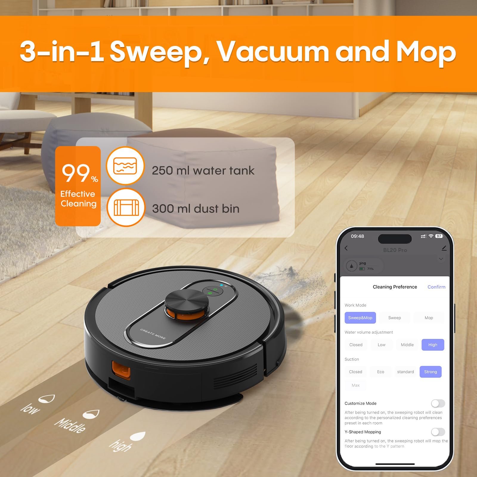 Eitton BL--20 Robot Vacuum and Mop Combo – 5000Pa Suction, LiDAR Navigation, No-Go Zones, Smart Mapping, App/Alexa Control, Self-Charging, Ideal for Pet Hair, Hard Floors & Carpet - Image 20