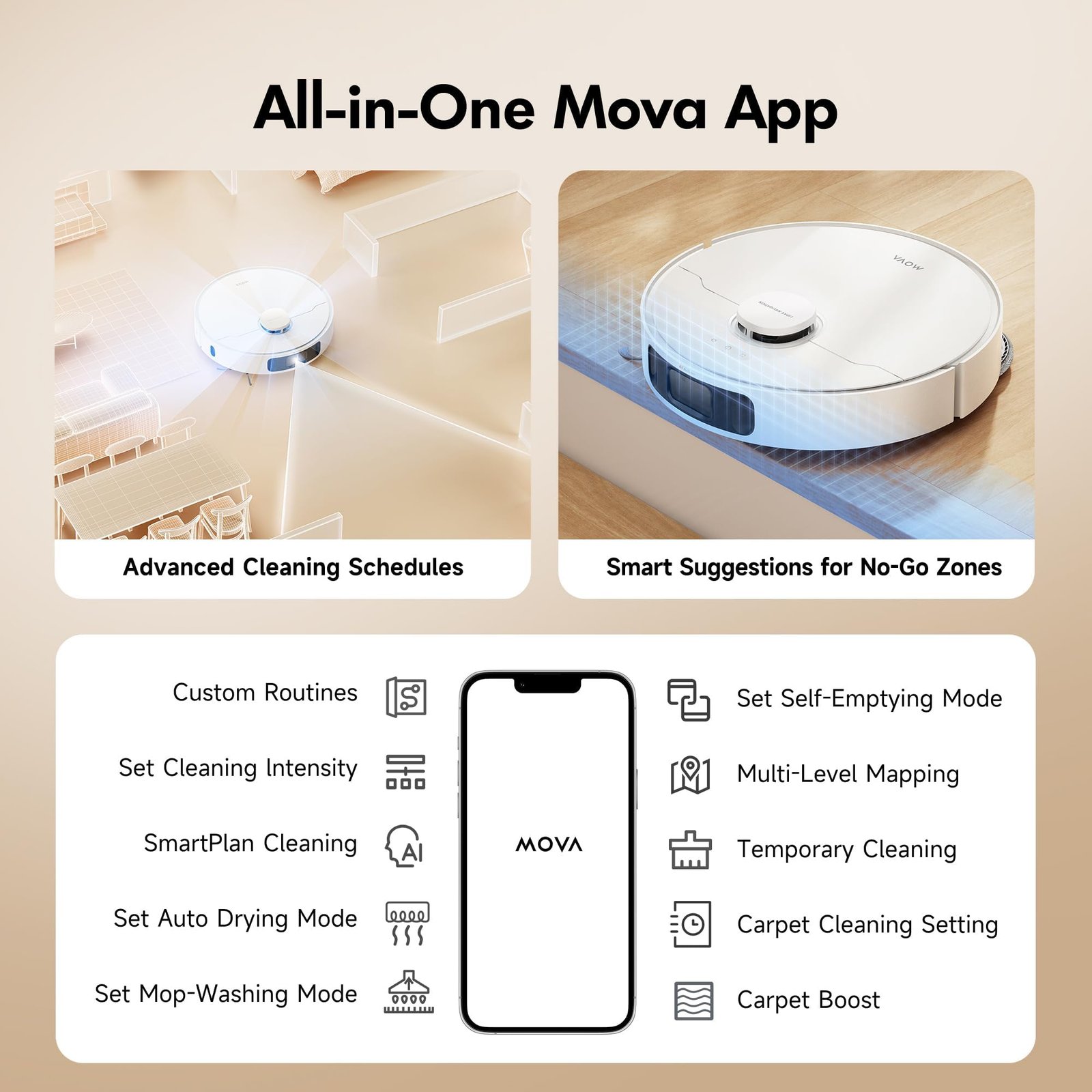 MOVA P10 Pro Ultra Robot Vacuum & Mop Combo | 13,000Pa Suction, 149℉ Mop Washing, Dual Spinning Mop, Auto Empty, App Control - Image 8