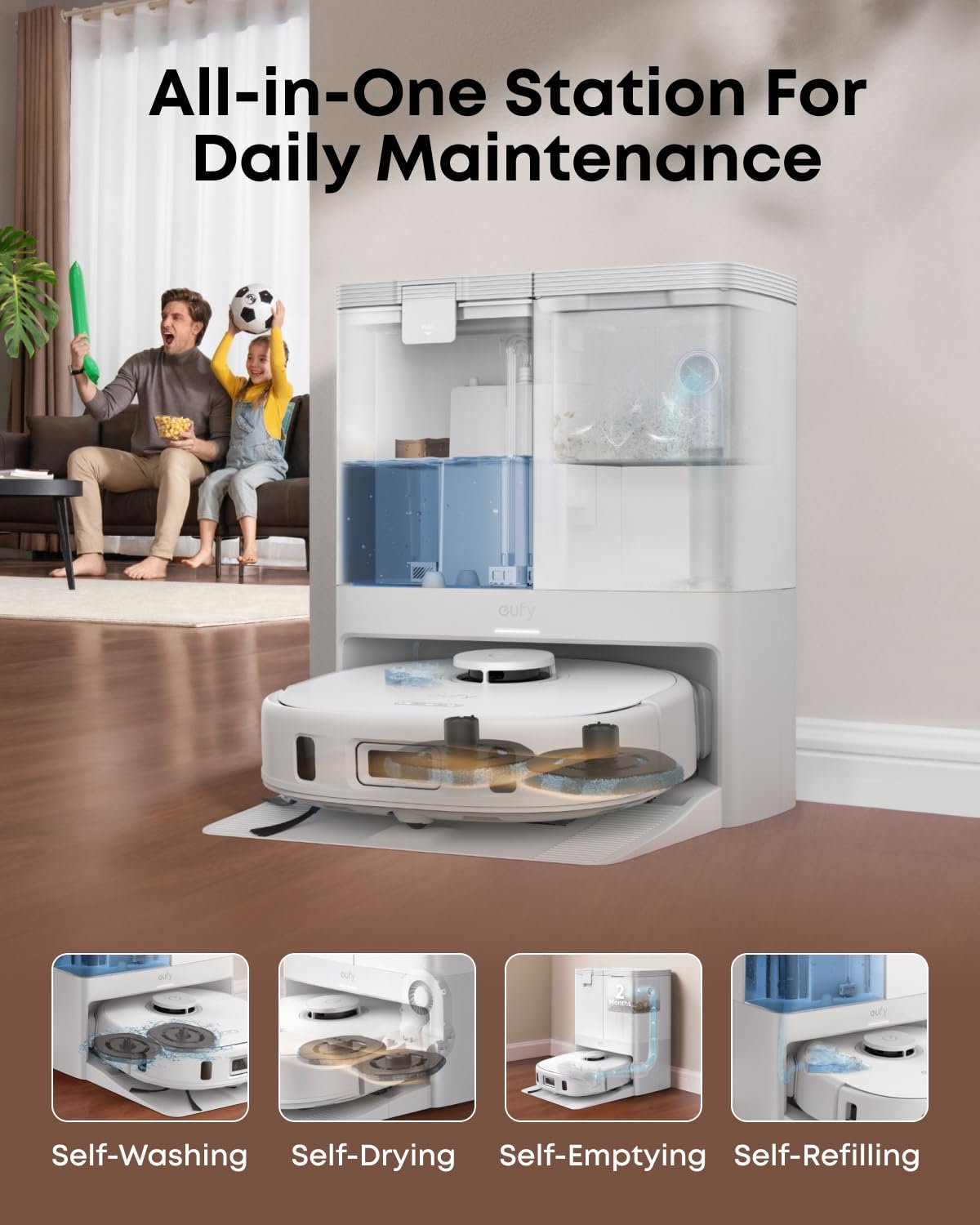 eufy X10 Pro Omni Robot Vacuum and Mop Combo, 8,000Pa Suction, Self-Emptying, Auto Mop Washing & Drying, Dual Auto-Lift Mops, AI Obstacle Avoidance, Black - Image 11