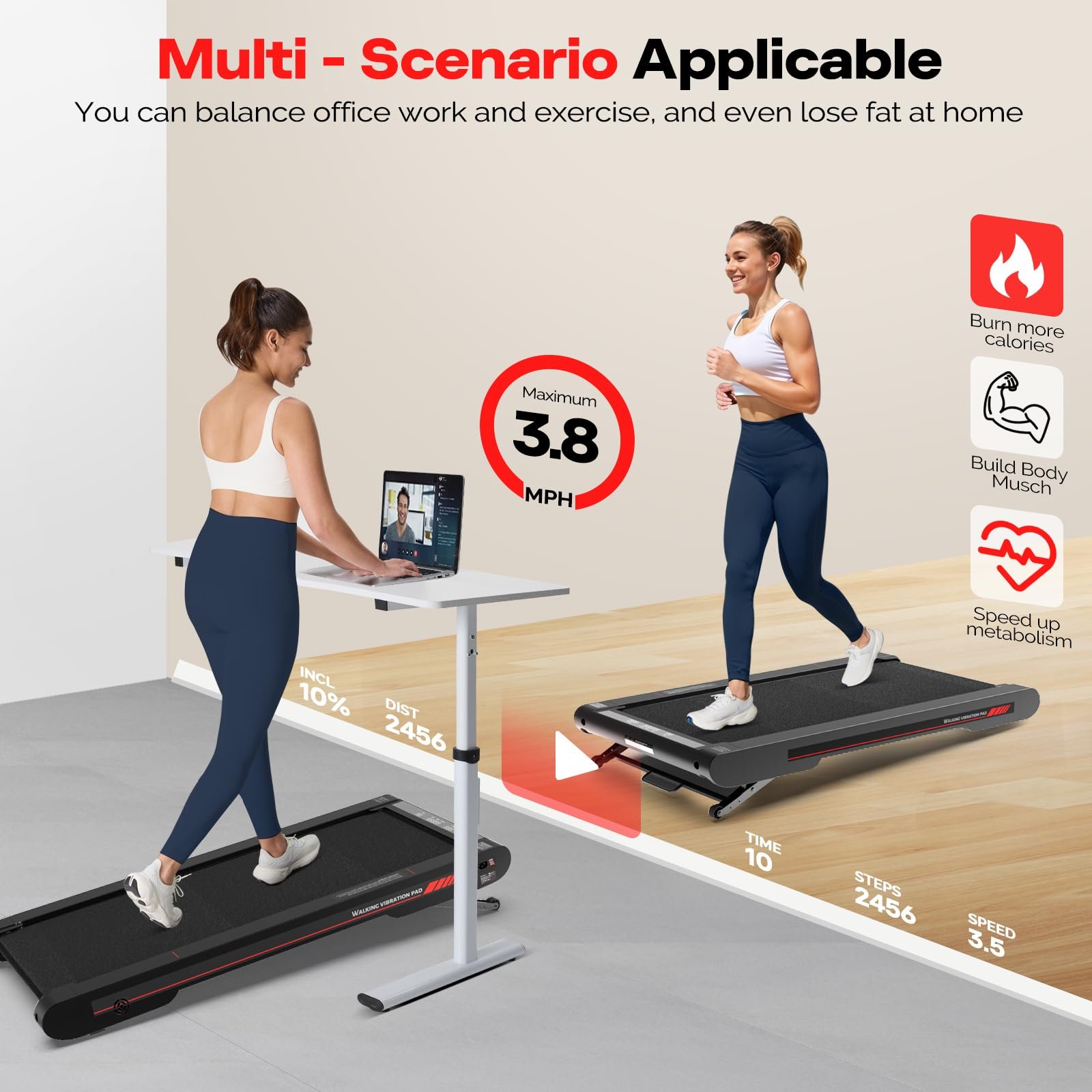 Sperax 3-in-1 Under-Desk Walking Pad – App & Remote-Controlled Vibration Treadmill, 2.5 HP Quiet Motor, 9% Auto-Incline (Red) - Image 30