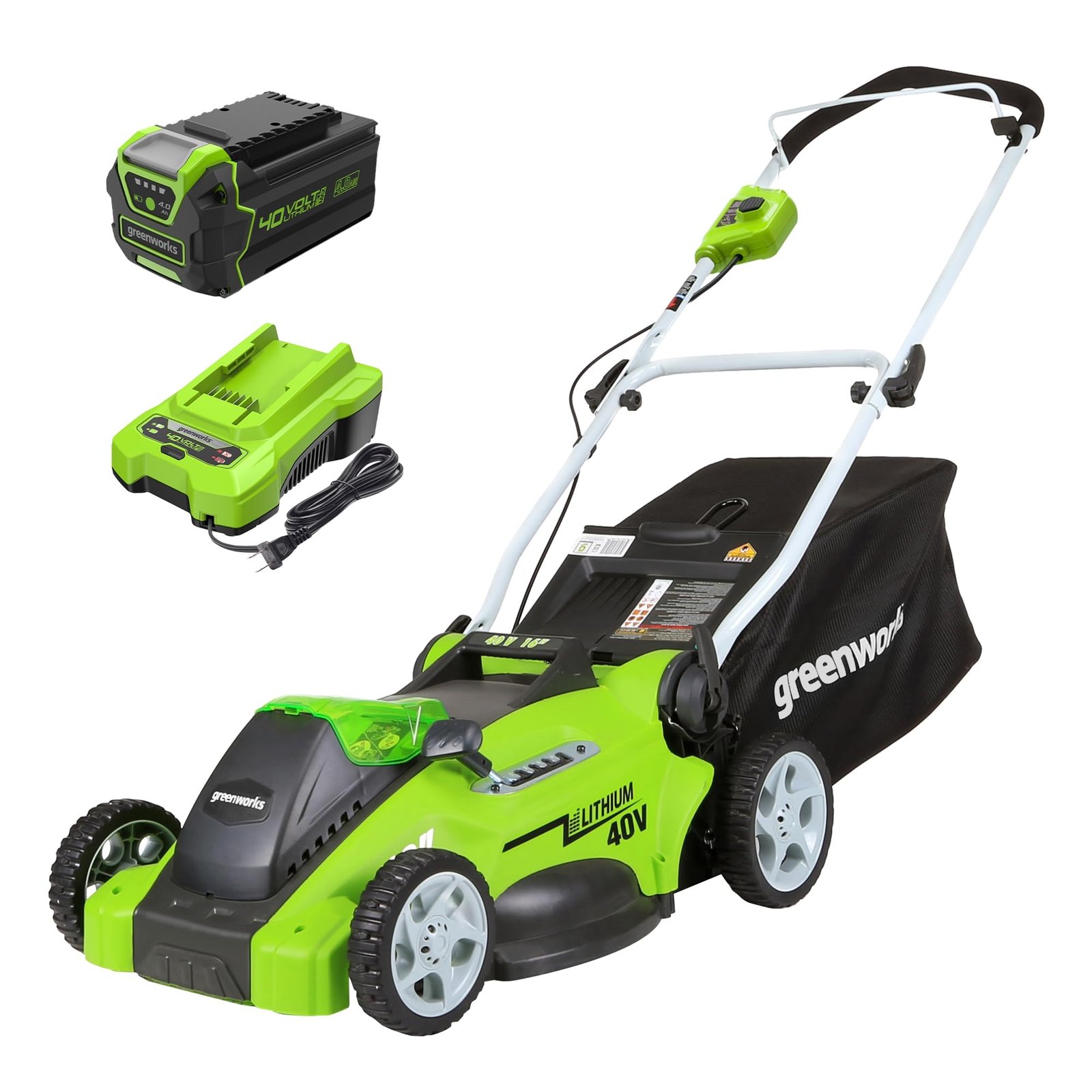 Greenworks 40V Cordless Electric Lawn Mower – 16″ (40.6 cm) Deck, 4.0 Ah Battery, 45 Min Runtime