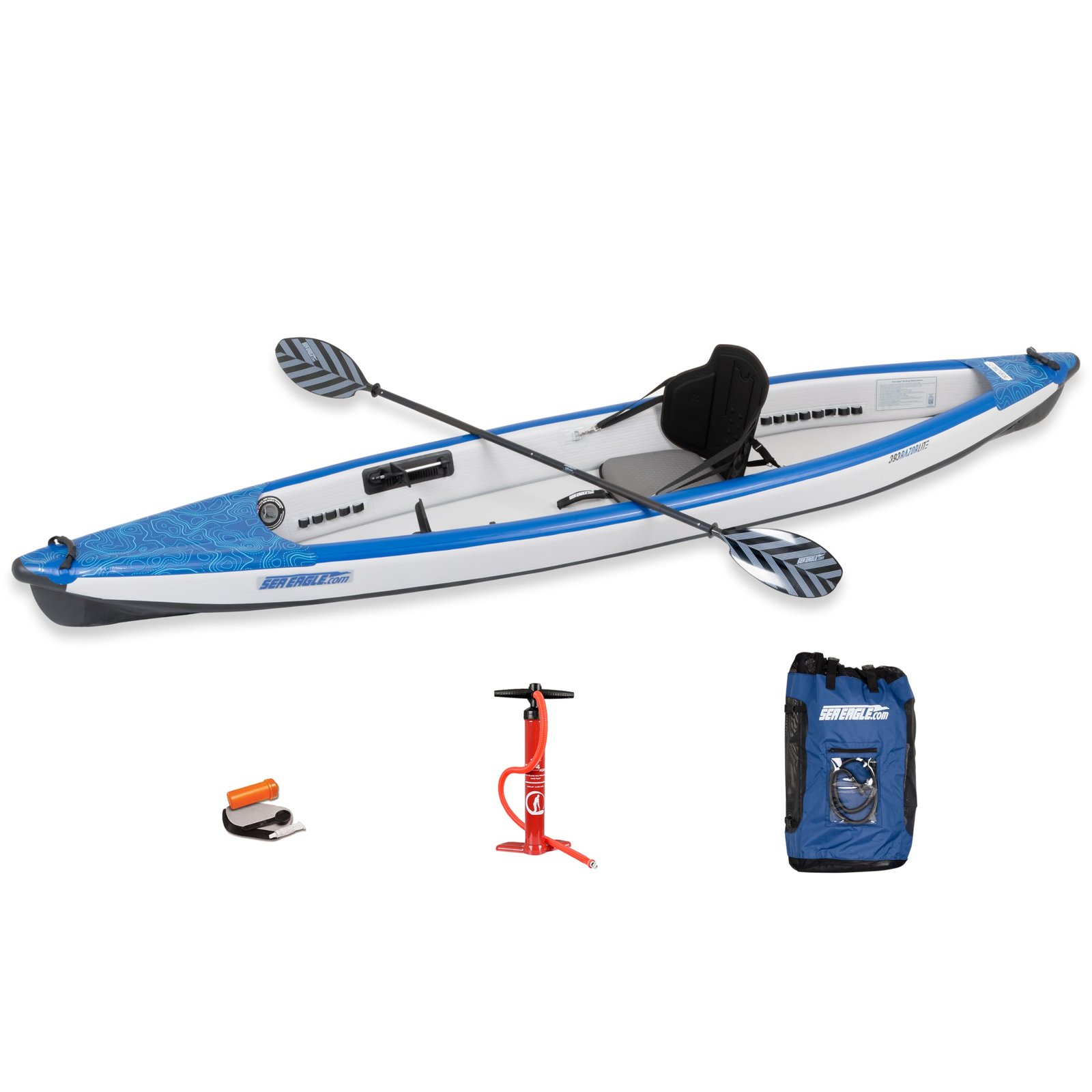 Sea Eagle RazorLite 393RL Inflatable Kayak – Ultra-Light Drop-Stitch Touring Kayak (Solo/Tandem) with FlexBrace2 Footrests, Tall Back Seat, Paddle, Pump & Backpack - Image 4
