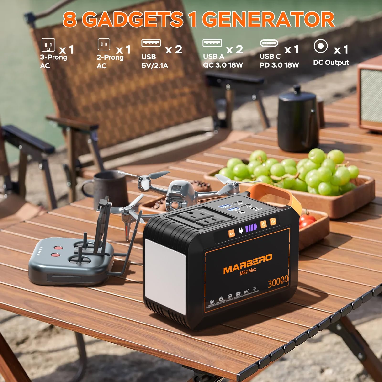 MARBERO M82 Portable Power Station – 88Wh/24000mAh Lithium Battery | 80W AC Output | Solar Rechargeable Backup Power Bank for Camping, Emergency, RV & Outdoor Use - Image 25