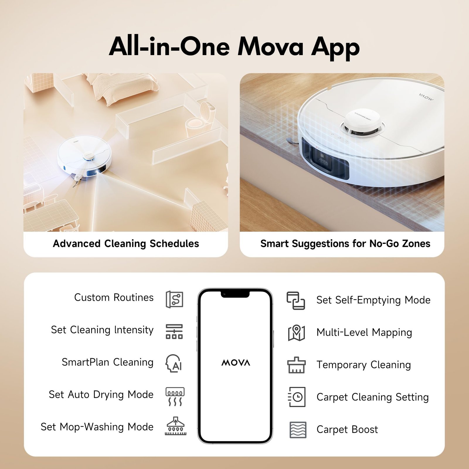 MOVA P10 Pro Ultra Robot Vacuum & Mop Combo | 13,000Pa Suction, 149℉ Mop Washing, Dual Spinning Mop, Auto Empty, App Control - Image 16