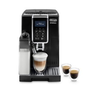 DeʼLonghi Dinamica ECAM350.15.B – Fully Automatic Bean-to-Cup Espresso & Coffee Machine with Manual Milk Frother, Double-Cup Brew, Hot Water Spout, 1.8 L Tank, 1450 W, Black/Stainless Steel