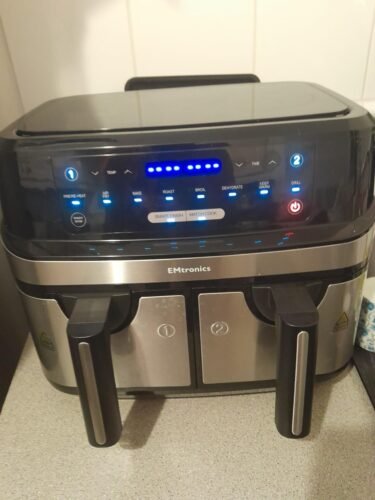 EMtronics EMAFDD9LSL Dual Air Fryer 9L - Double XL Basket, 8 Cooking Presets, 99-Min Timer, Stainless Steel, Oil-Free Healthy Cooking photo review