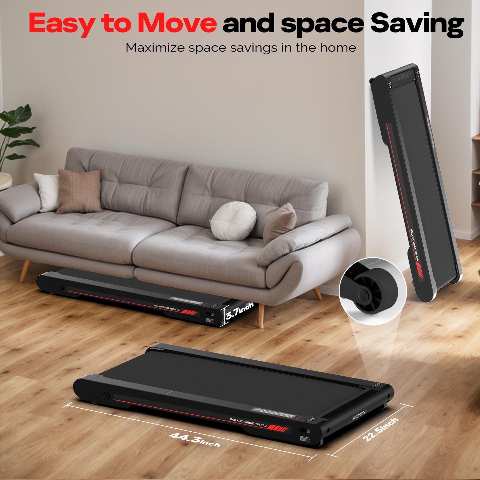 Sperax 3-in-1 Under-Desk Walking Pad – App & Remote-Controlled Vibration Treadmill, 2.5 HP Quiet Motor, 9% Auto-Incline (Red) - Image 32