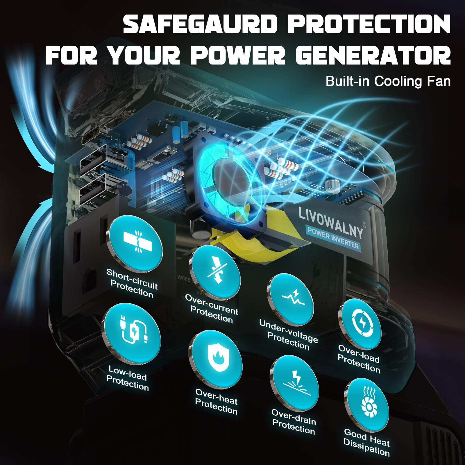 200 W Power Inverter for DEWALT 20 V Batteries – DC 20 V → AC 110 V Pure Sine Wave, Portable Battery-Powered Generator with 1 AC Outlet, 2 USB-A, 1 USB-C & 200 LM LED Work Light - Image 36