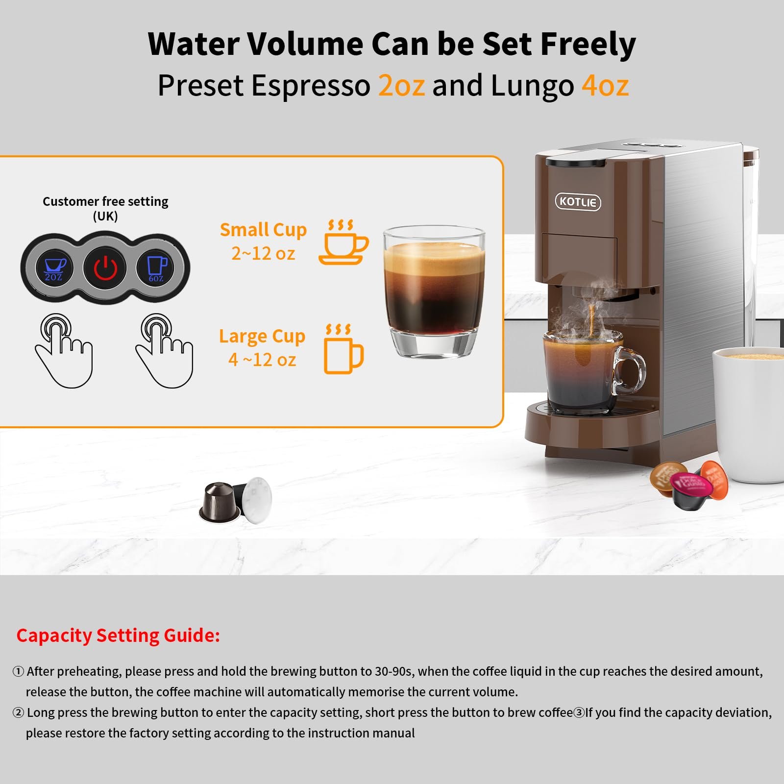 KOTLIE AC-513HF 5-in-1 19-Bar Multi-Capsule Espresso Machine – Compatible with Nespresso Original, Dolce Gusto, Lavazza Mio, L’OR, Ground & ESE Pods - Image 16