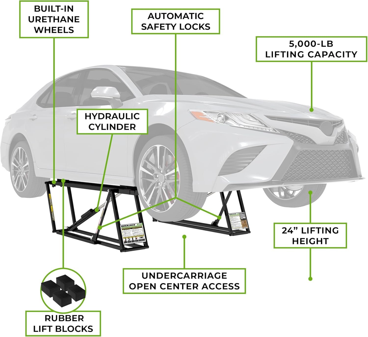 QuickJack 5000TL Portable Car Lift – 5,000 lb / 2,268 kg ALI Certified Capacity, 110V Power, 24" / 61 cm Lift Height, Low-Profile Design for Garage & Shop Use - Image 3