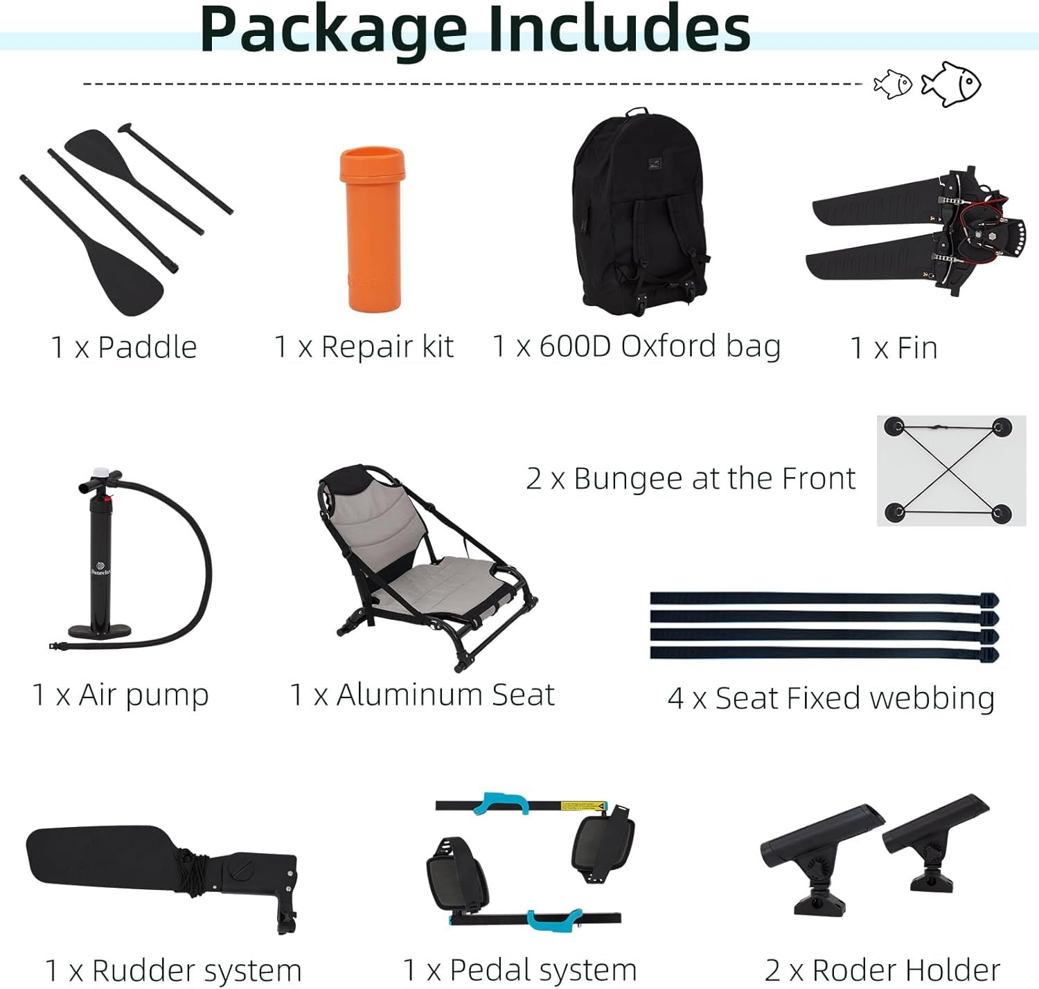 12ft Inflatable Fishing Kayak with Pedal System – PVC Premium, Aluminum Seat, Rudder & Accessories - Image 8