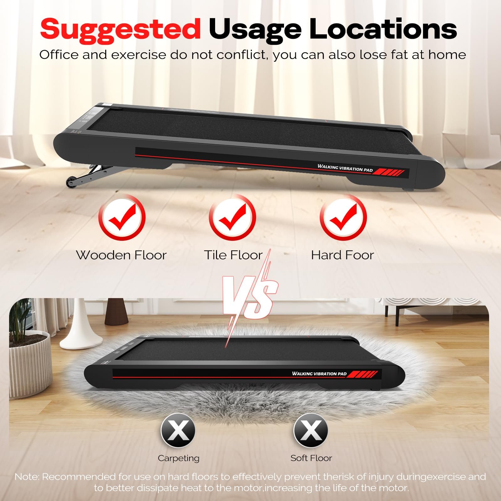 Sperax 3-in-1 Under-Desk Walking Pad – App & Remote-Controlled Vibration Treadmill, 2.5 HP Quiet Motor, 9% Auto-Incline (Red) - Image 33