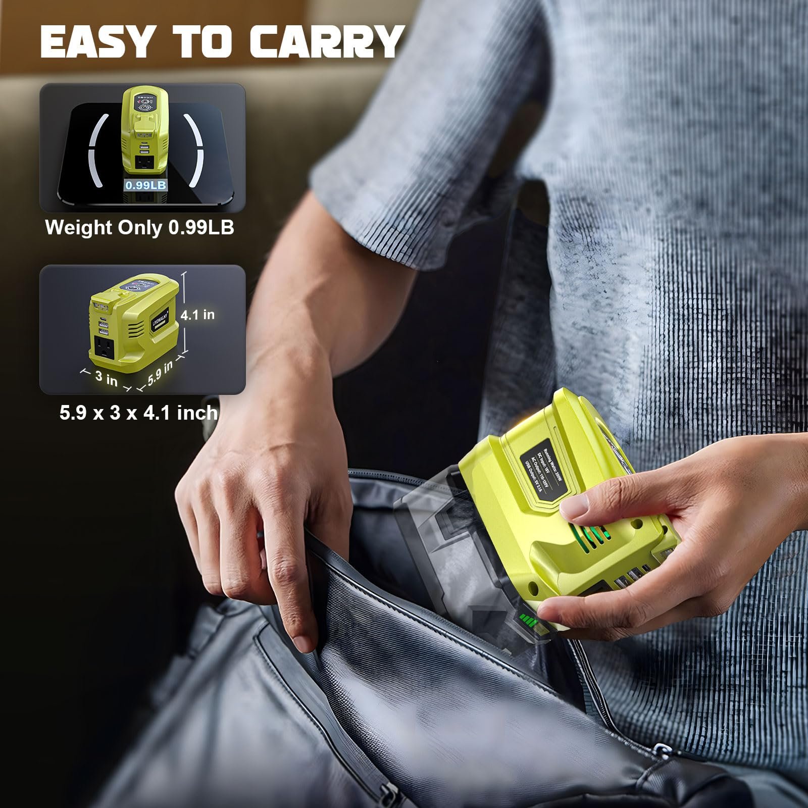 200 W Power Inverter for DEWALT 20 V Batteries – DC 20 V → AC 110 V Pure Sine Wave, Portable Battery-Powered Generator with 1 AC Outlet, 2 USB-A, 1 USB-C & 200 LM LED Work Light - Image 42