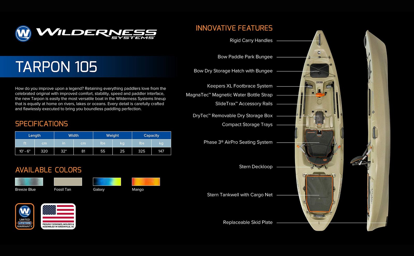 Wilderness Systems Tarpon 105 – 10’6″ Sit-On-Top Kayak – Phase 3 AirPro Seat & Large Storage - Image 8