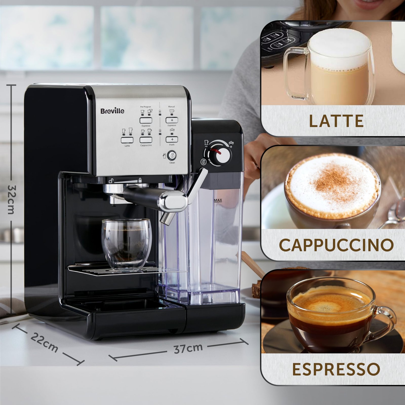 Breville One-Touch CoffeeHouse Espresso, Cappuccino & Latte Maker – VCF107 - Image 9