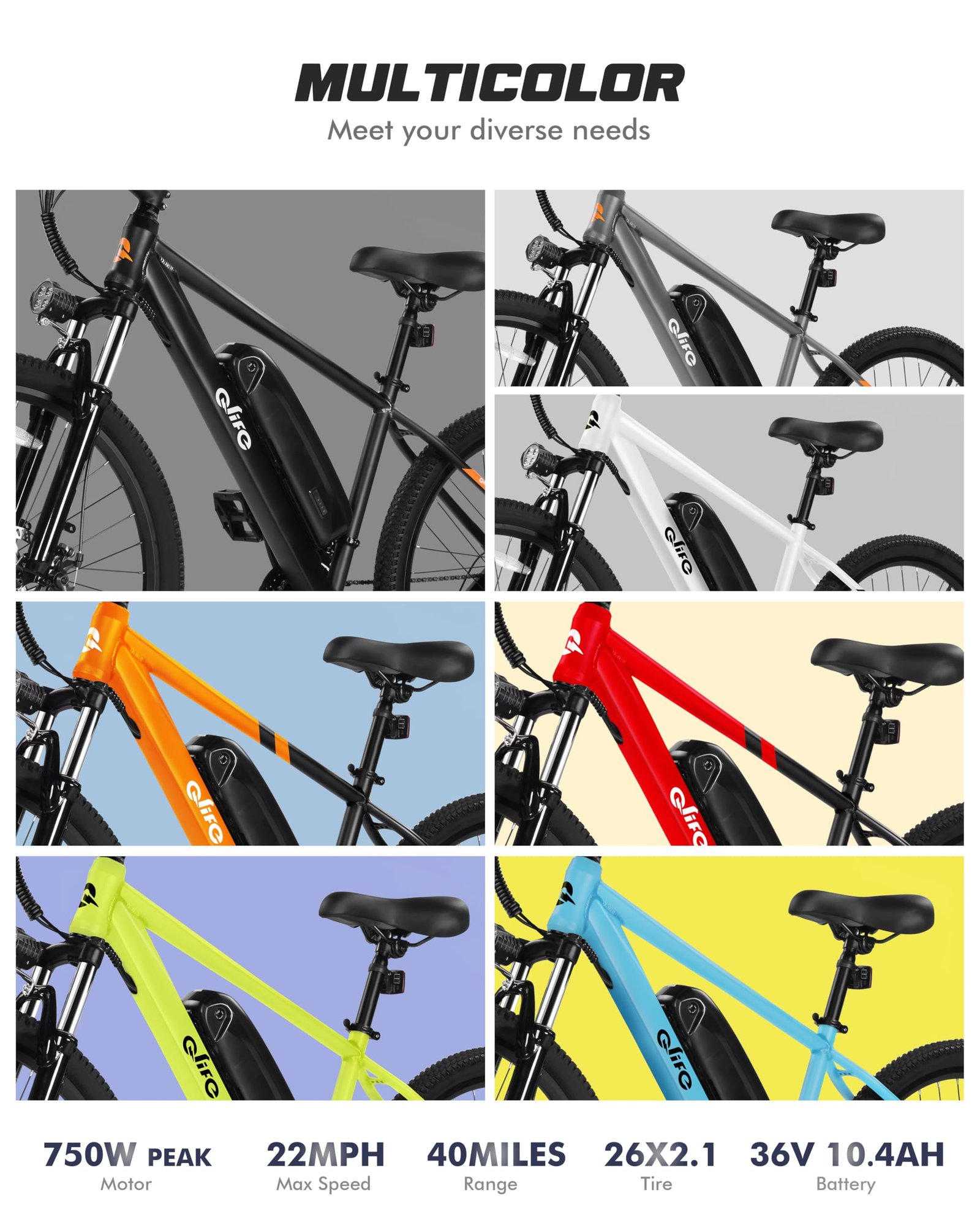 Racer Electric Bike for Adults - 21-Speed Mountain Lightweight Ebike with Peak 750W 22MPH Brushless Motor, 375Wh Removable Battery, 26X2.1 Tire Step Over E-MTB, Up to 40 Miles - Image 38