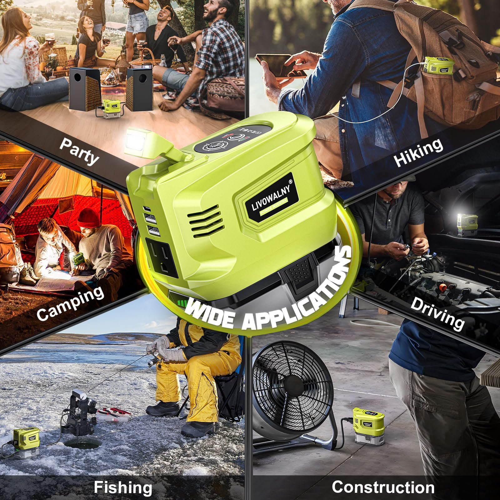 200 W Power Inverter for DEWALT 20 V Batteries – DC 20 V → AC 110 V Pure Sine Wave, Portable Battery-Powered Generator with 1 AC Outlet, 2 USB-A, 1 USB-C & 200 LM LED Work Light - Image 46