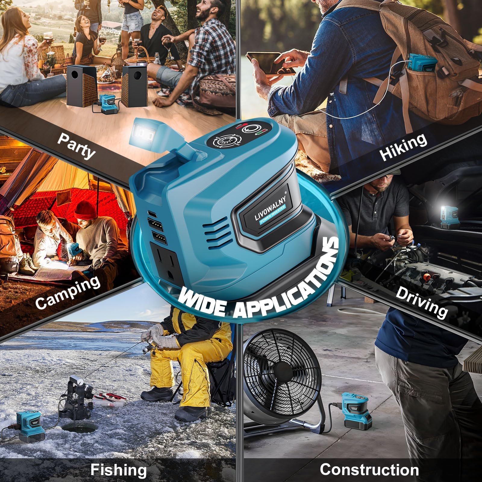 200 W Power Inverter for DEWALT 20 V Batteries – DC 20 V → AC 110 V Pure Sine Wave, Portable Battery-Powered Generator with 1 AC Outlet, 2 USB-A, 1 USB-C & 200 LM LED Work Light - Image 40