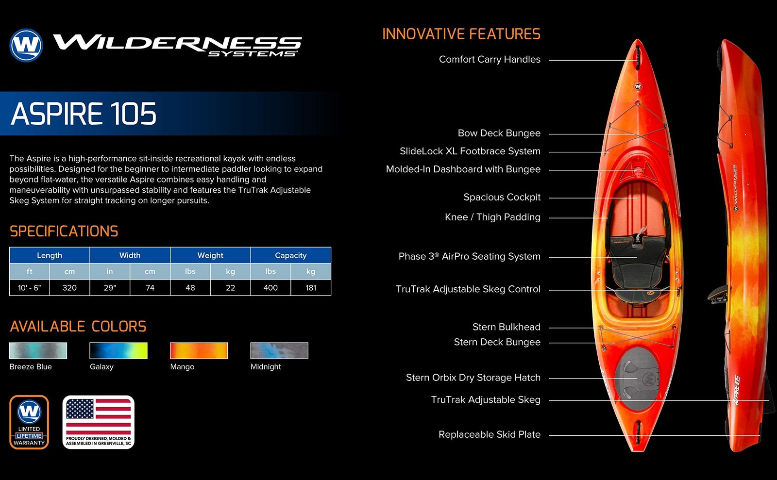 Wilderness Systems Aspire 105 10′6″ Sit-In Recreational Kayak – Phase 3 Air Pro Seat & Adjustable Skeg - Image 16