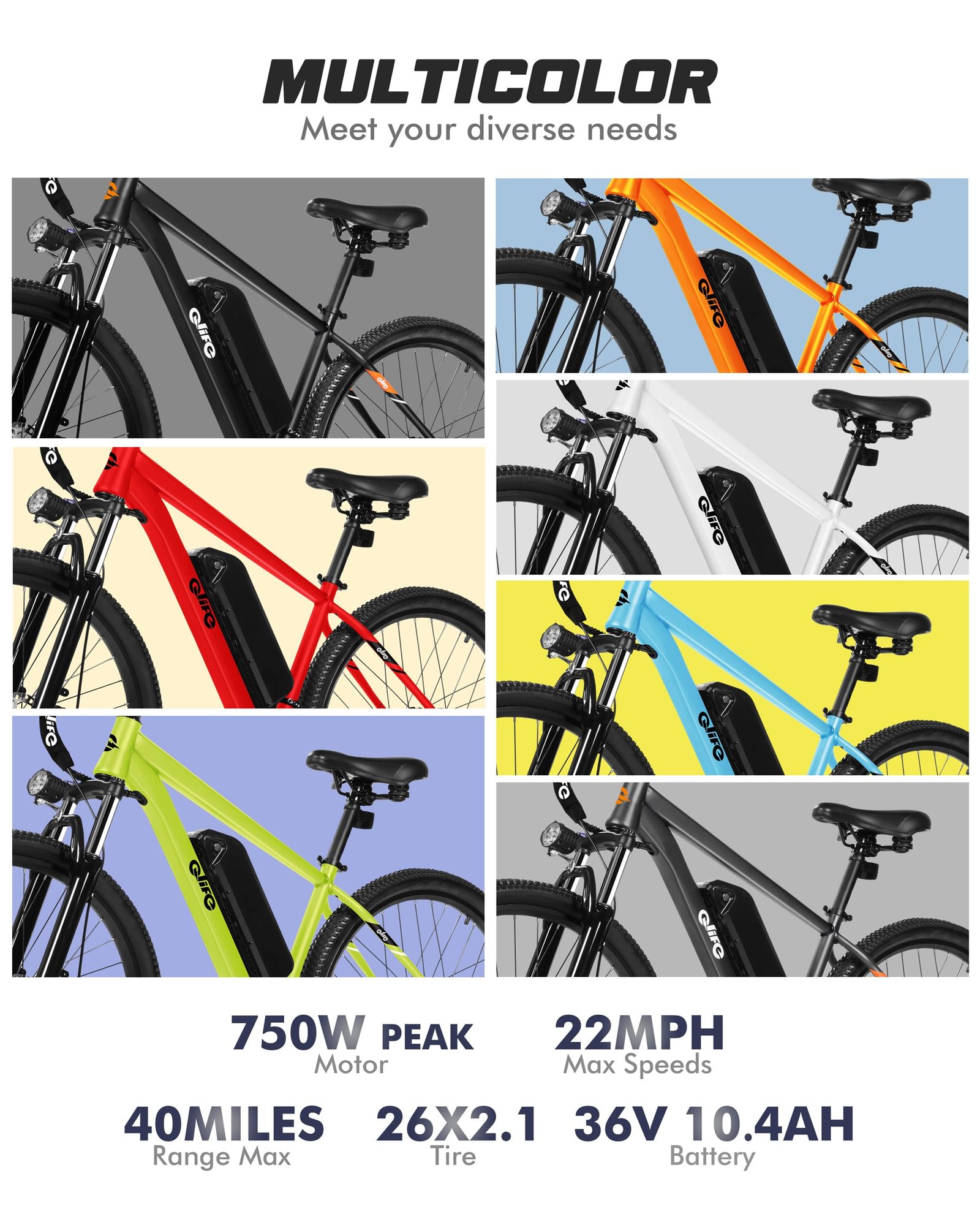 Racer Electric Bike for Adults - 21-Speed Mountain Lightweight Ebike with Peak 750W 22MPH Brushless Motor, 375Wh Removable Battery, 26X2.1 Tire Step Over E-MTB, Up to 40 Miles - Image 49