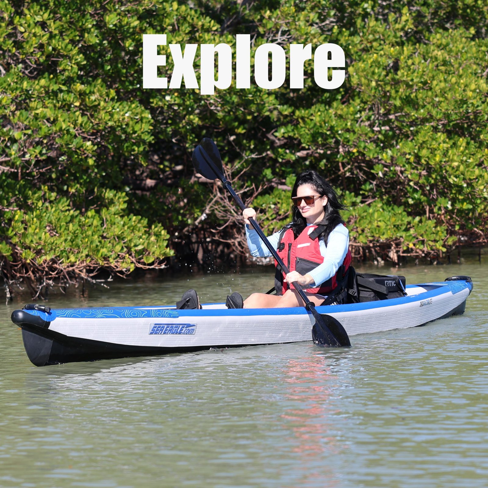 Sea Eagle RazorLite 393RL Inflatable Kayak – Ultra-Light Drop-Stitch Touring Kayak (Solo/Tandem) with FlexBrace2 Footrests, Tall Back Seat, Paddle, Pump & Backpack - Image 15