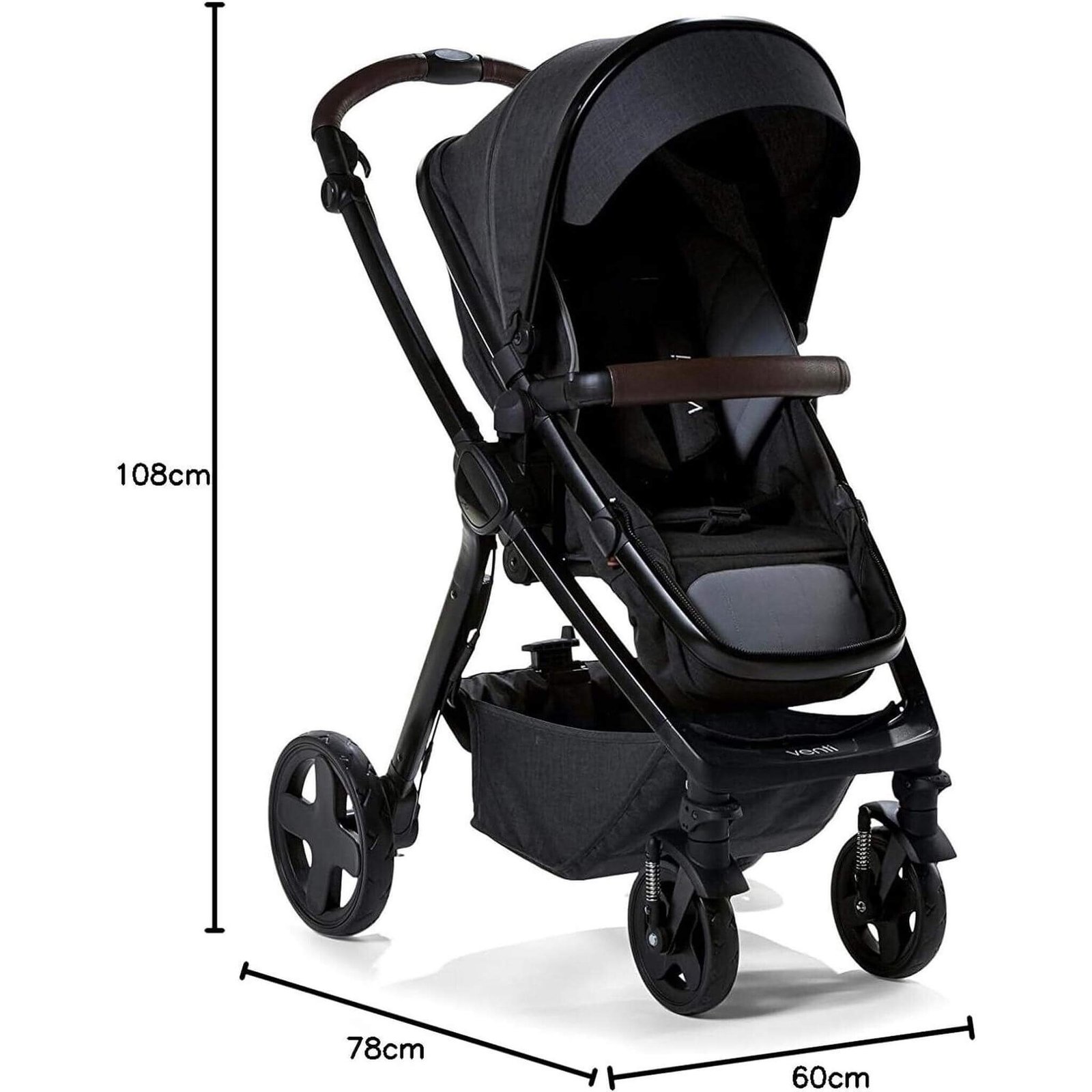 Baby Elegance Venti 2 in 1 Pushchair Stroller Carrycot Travel System- Black